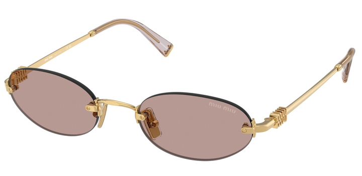 Miu Miu MU A54S Gold Pink Oval Rimless Sunglasses