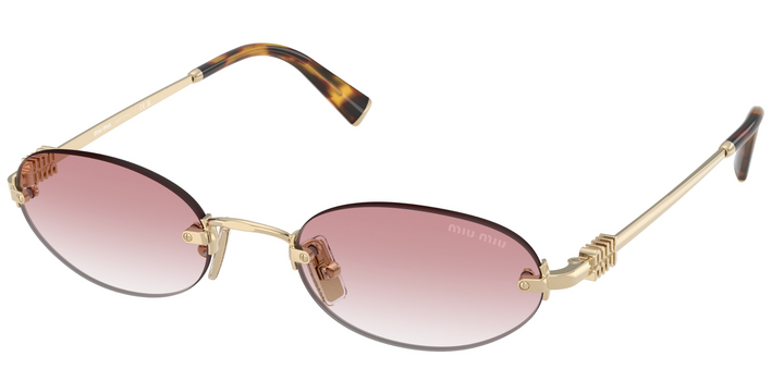 Miu Miu MU A54S Gold Pink Gradient Oval Rimless Sunglasses
