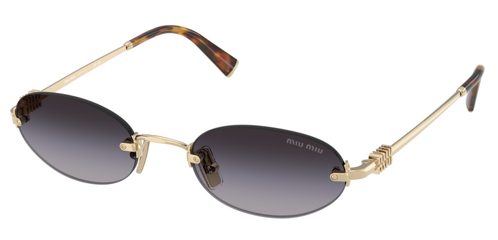 Miu Miu MU A54S Gold Grey Oval Rimless Sunglasses