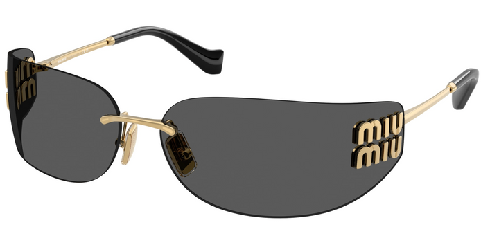 Miu Miu MU A51S Gold Grey Rimless Mask Sunglasses