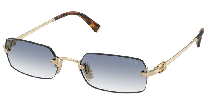 Miu Miu MU B50S Gold Blue Rimless Rectangular Sunglasses