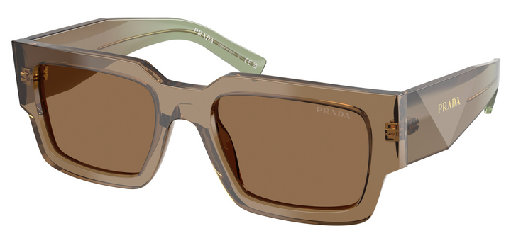 Prada square sunglasses with transparent brown frames and brown lenses