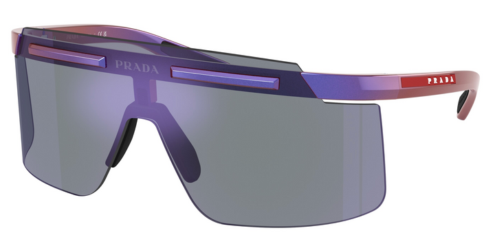 Purple Prada Sport PS sunglasses with mirrored lenses and thick rectangular frame
