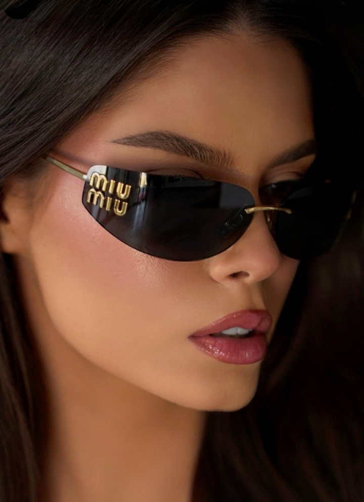 Miu Miu MU A51S Gold Grey Rimless Mask Sunglasses