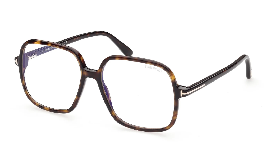 Tom Ford FT5764-B Havana Brown Square Bluelight Eyeglasses Frames