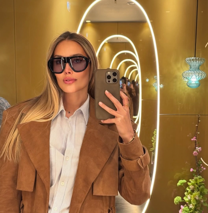 Prada PR C05S Aviator Sunglasses in Black Blue Lens