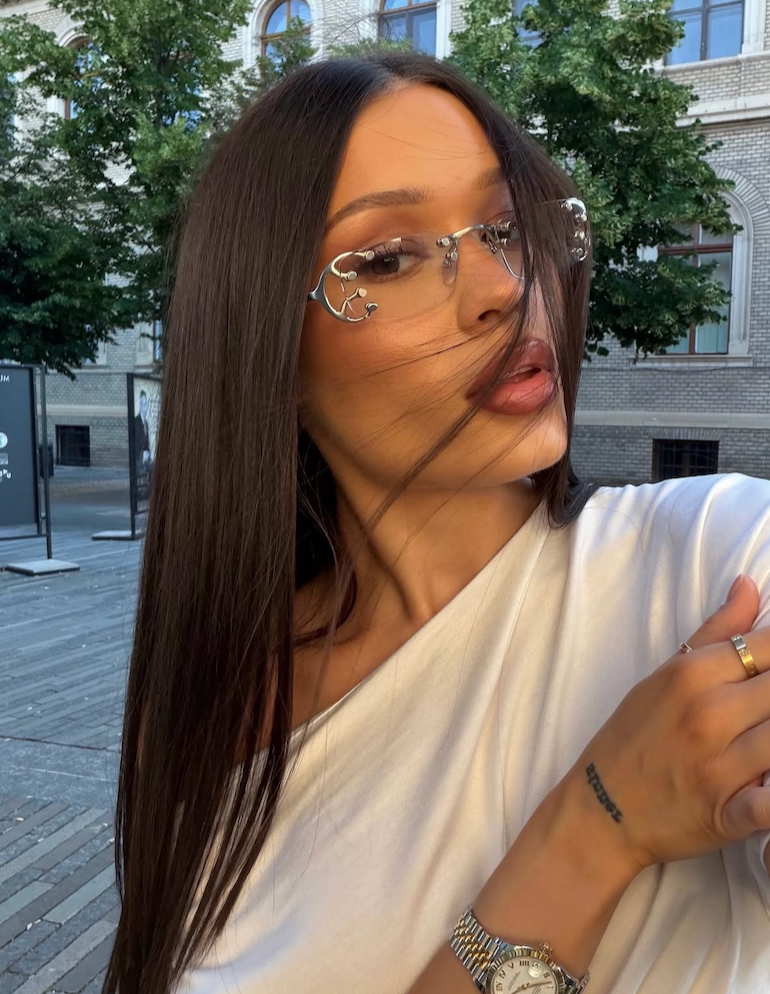 Prada PR C57S Rimless Sunglasses in Silver Bluelight