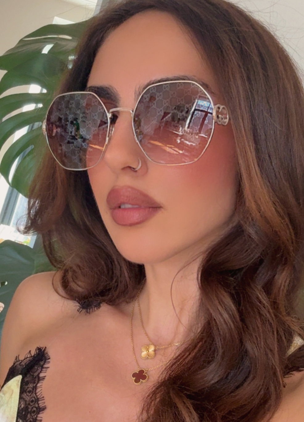 Gucci GG2046S Oversized Sunglasses in Silver Monogram Logo