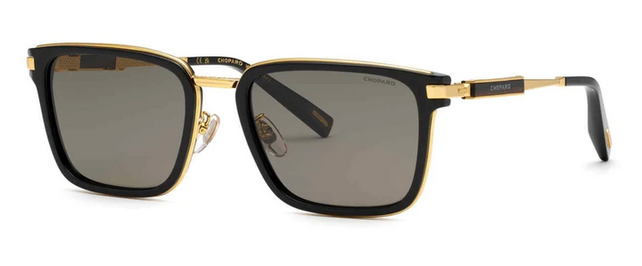 Chopard SCH375 Black Gold Polarized Rectangular Sunglasses