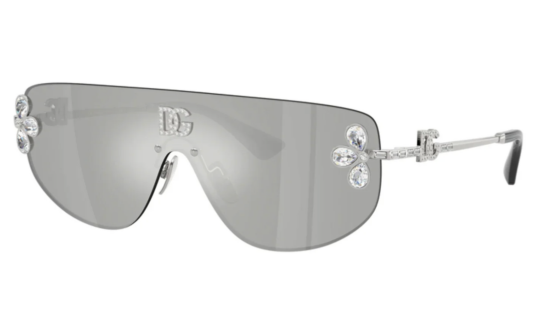 Dolce &amp; Gabbana DG2333B Silver Mirror Crystal Shield Sunglasses