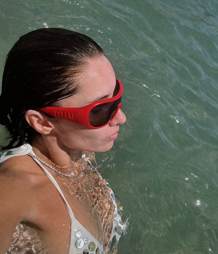 Miu Miu MU B14SU Red Shield Wrap Sunglasses