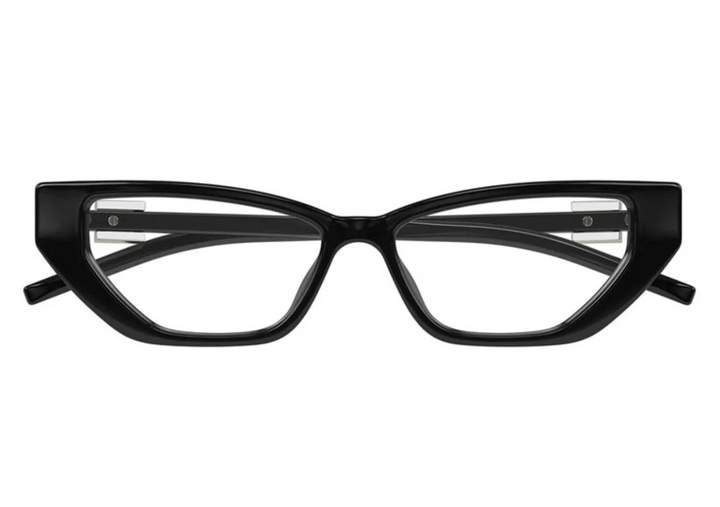 Black rectangular eyeglass frames with clear lenses, front view