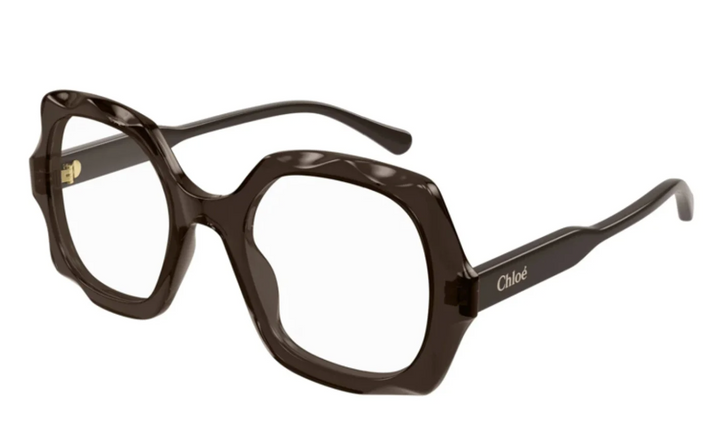 Oversized dark brown eyeglass frames with round-square lenses and Chloe logo