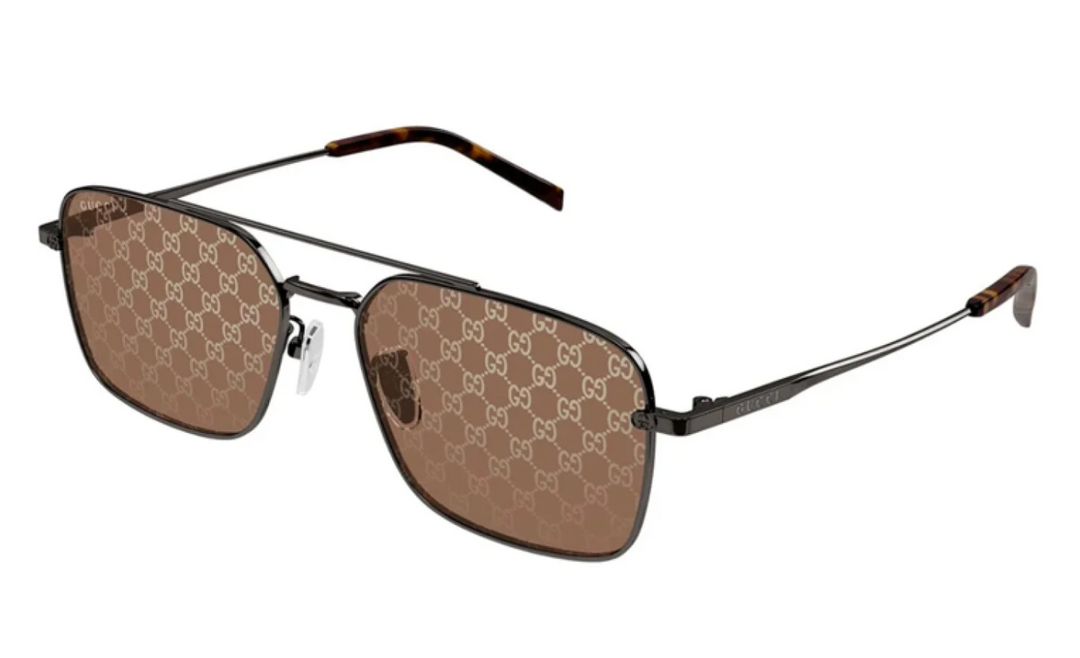 Aviator sunglasses with brown GG logo lenses and dark metal frame
