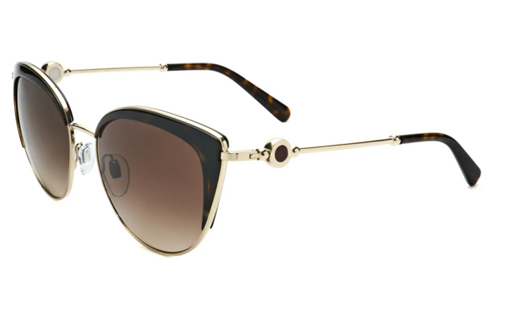 Cat-eye sunglasses with gold-tone metal frame and dark brown gradient lenses