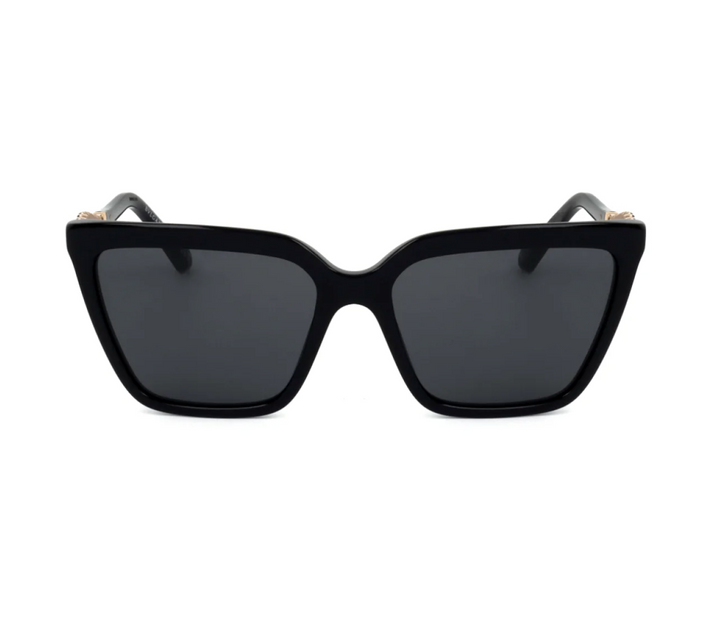 Black cat-eye sunglasses with dark tinted lenses, front view