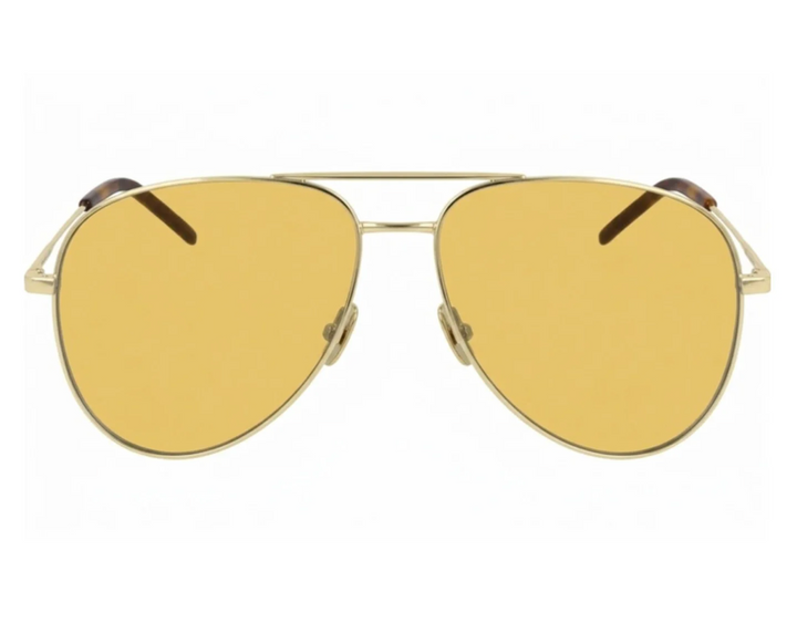 Gold aviator sunglasses with yellow lenses, shown from the front