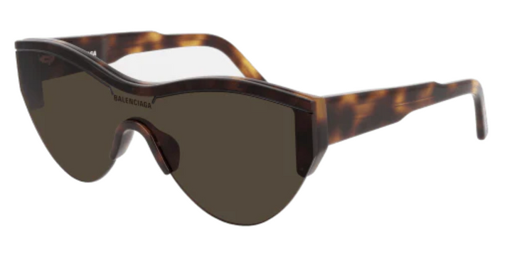 Balenciaga shield sunglasses with brown tortoiseshell frame and dark lenses