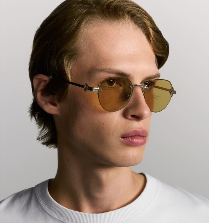 Dior CD Diamond R5U Rimless Round Sunglasses in Brown