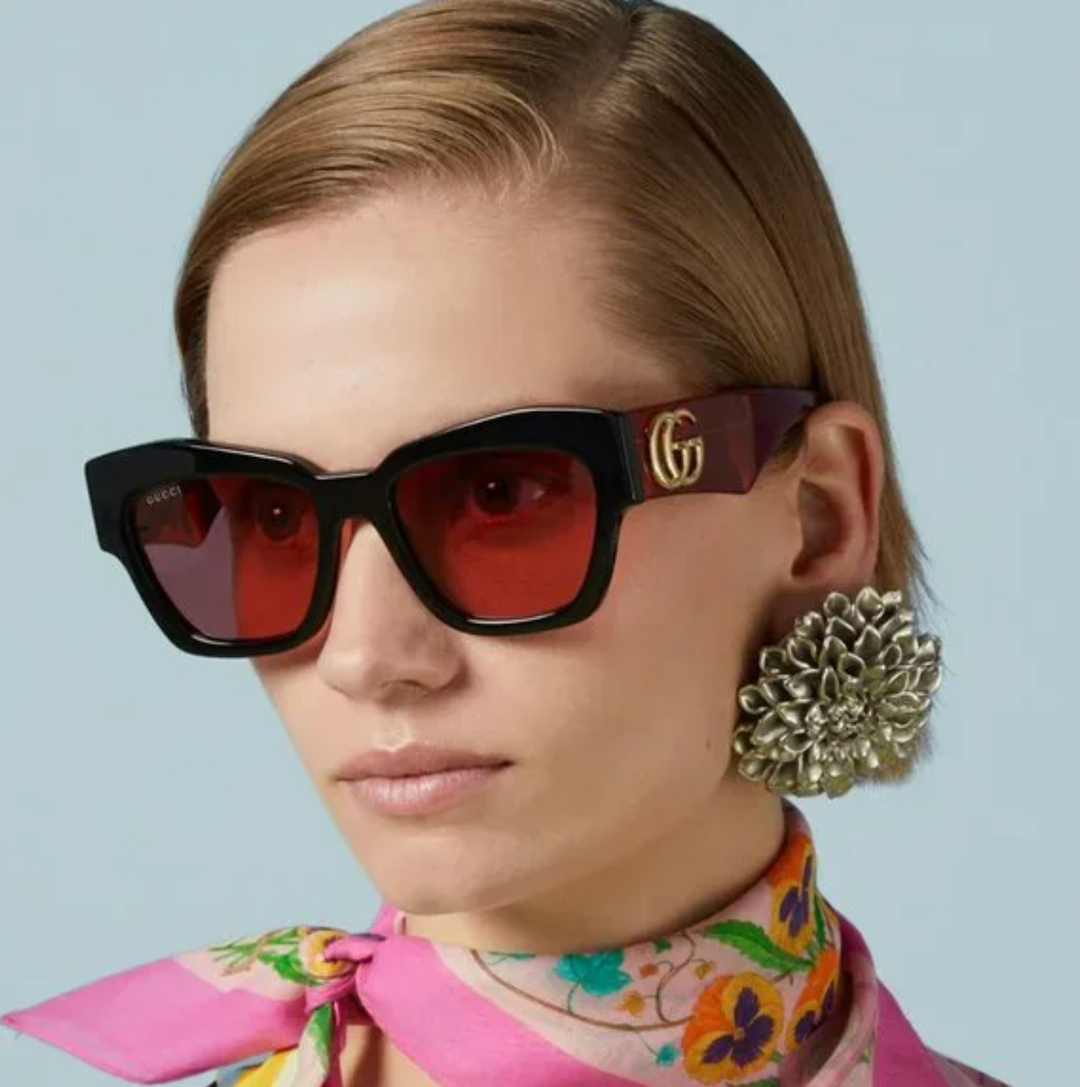 Gucci GG1422S Thick Rim Cat Eye Sunglasses in Black Red
