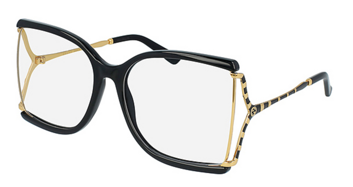 Monturas de anteojos con corte cuadrado extragrande en oro negro Gucci GG0592O