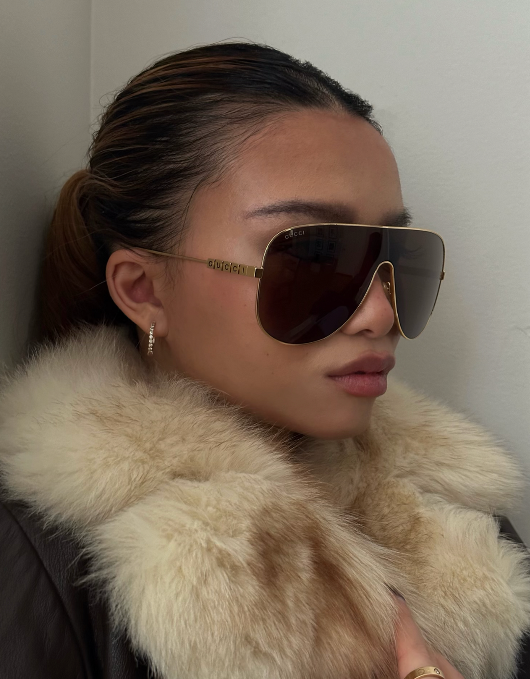 Gucci GG1436S Gafas de sol con máscara de lentes marrones