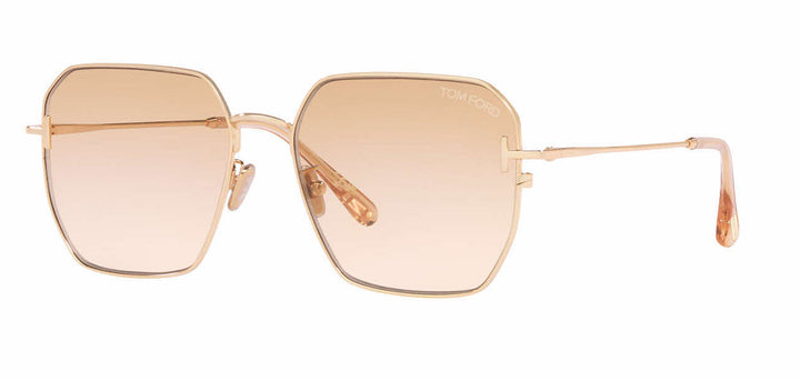 Tom Ford square sunglasses with gold frame and tinted amber lenses