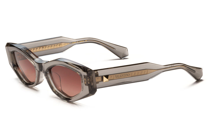 Valentino V-Tre grey sunglasses with brown-tinted lenses and gold logo temples