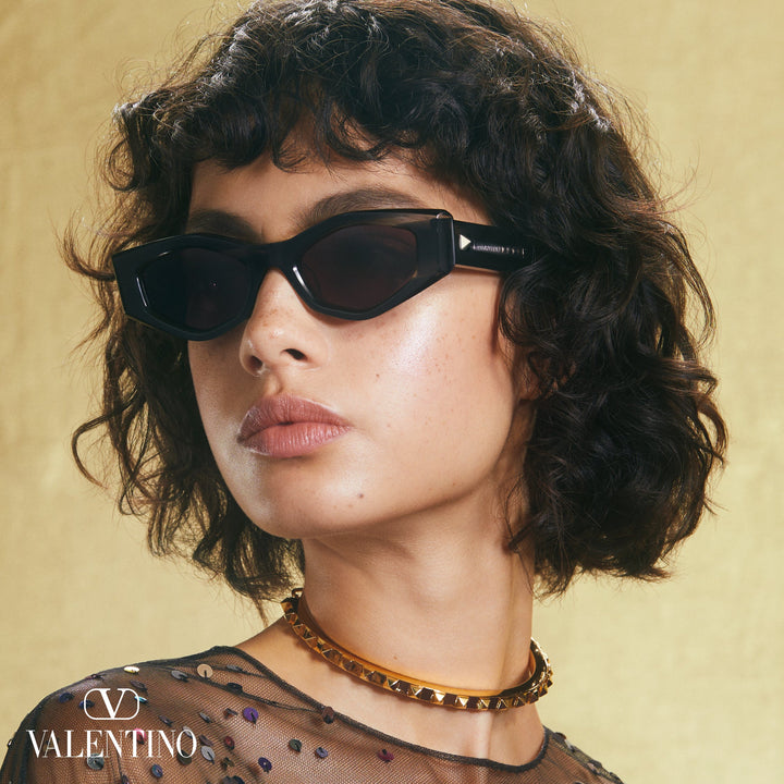 Black Valentino sunglasses with angular frames and dark lenses