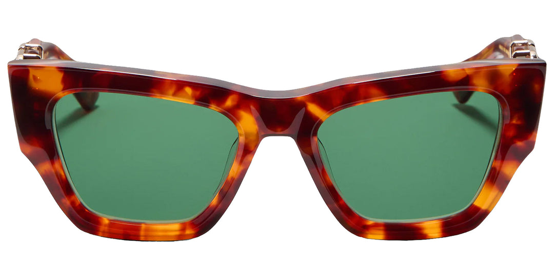 Valentino tortoise cat eye sunglasses with green lenses and V logo frame