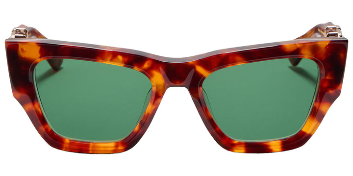 Valentino tortoise cat eye sunglasses with green lenses and V logo frame