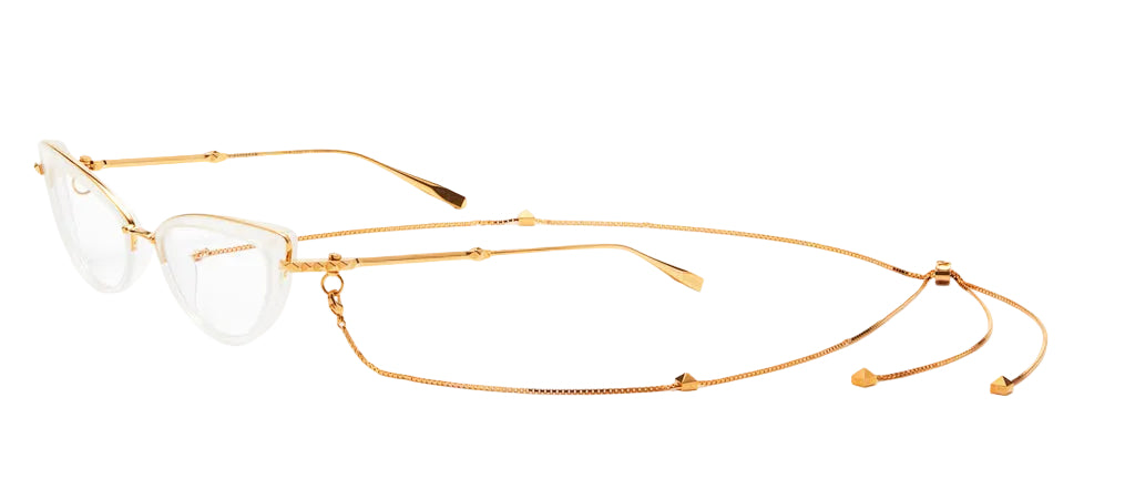 Valentino chain cat-eye eyeglass frames, ivory lenses with gold-tone metal temples