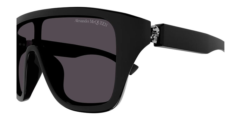 Alexander McQueen skull sunglasses, black frame with logo and dark tinted lenses