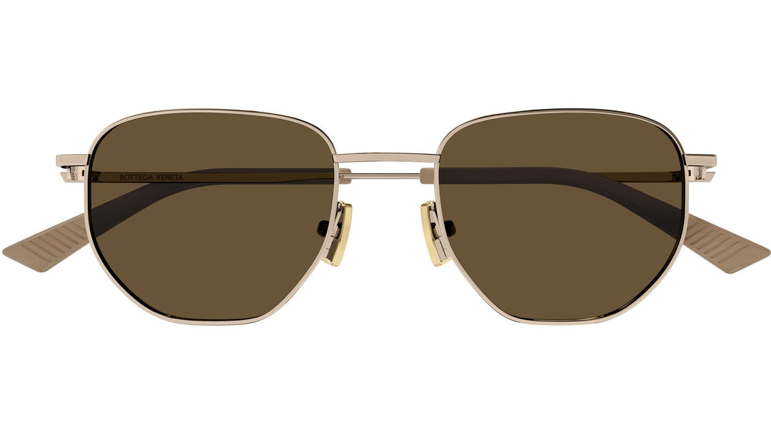 Bottega Veneta BV1301S Metal Round Sunglasses in Gold Brown