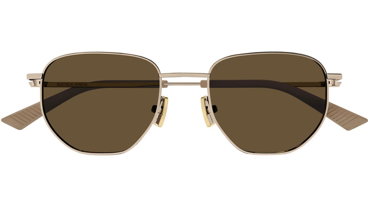Bottega Veneta BV1301S Metal Round Sunglasses in Gold Brown