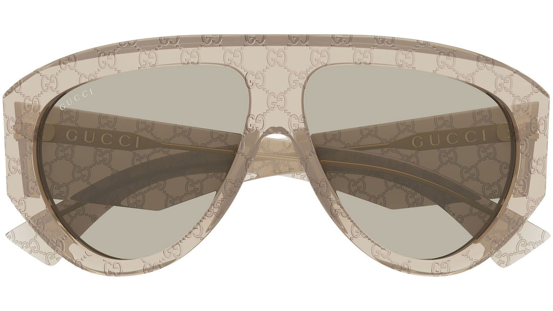 Beige GG-logo aviator sunglasses with oversized lenses and dark tint