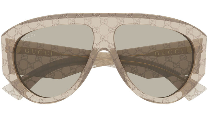 Beige GG-logo aviator sunglasses with oversized lenses and dark tint