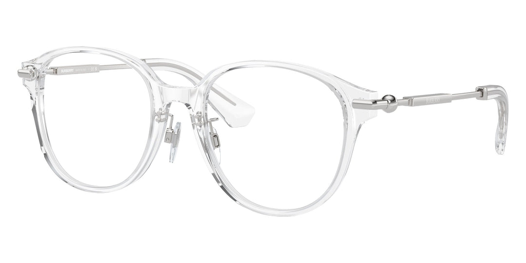 Burberry transparent rounded unisex eyeglass frame, clear plastic with metal hinges