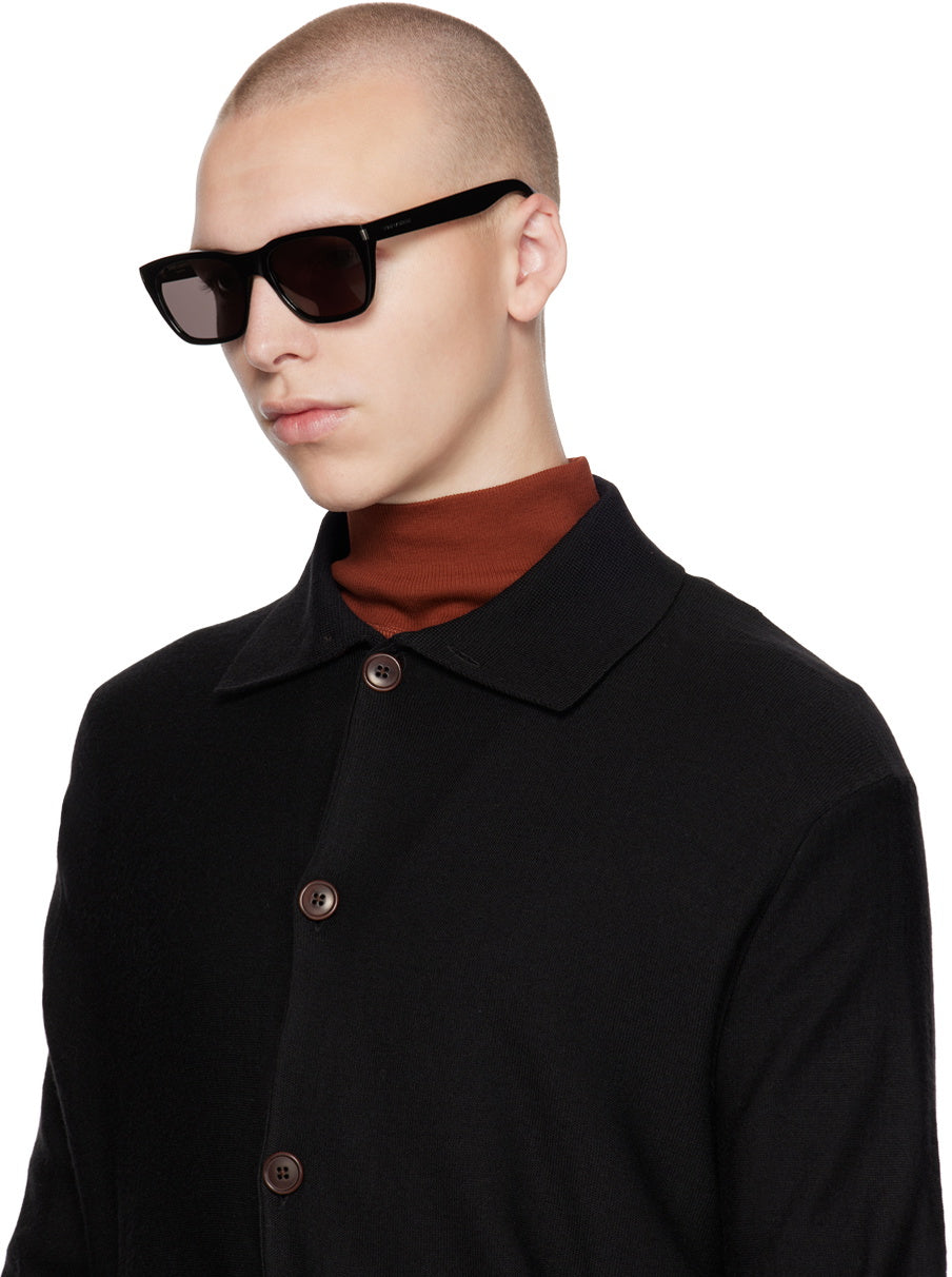 Saint Laurent SL598 black sunglasses with dark lenses, side view