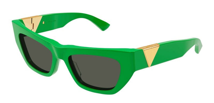 Bottega Veneta BV1177S green cat-eye sunglasses with dark lenses and gold-tone triangular front detail