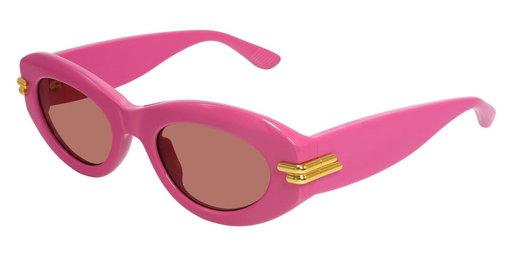 Pink Bottega Veneta BV1322S sunglasses with dark lenses and gold logo details