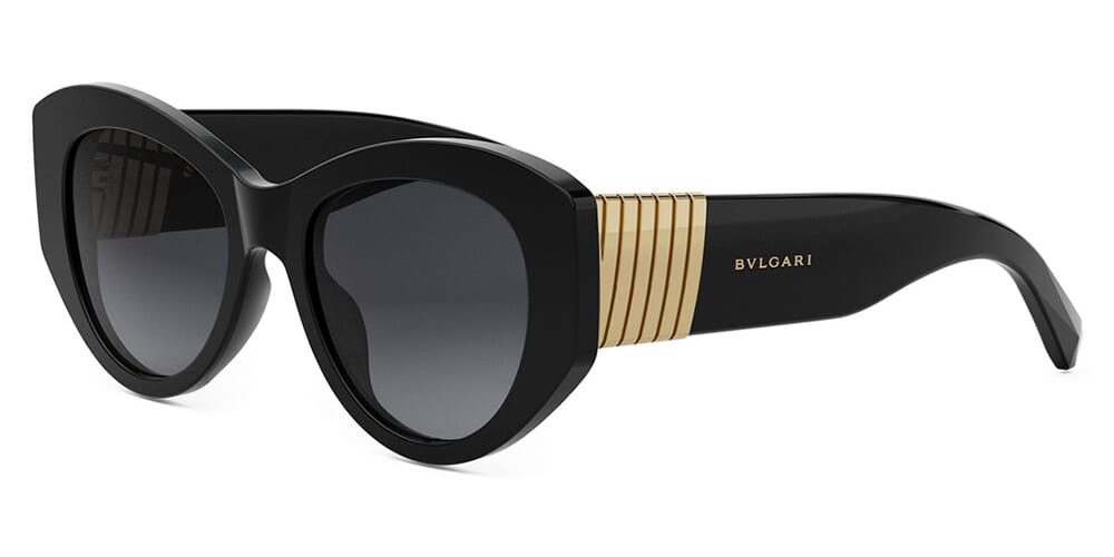 Bvlgari tubogas sunglasses, black frames with gold ribbed temples and dark lenses