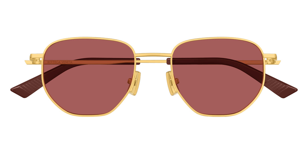 Bottega Veneta BV1301S Metal Round Sunglasses in Gold Red