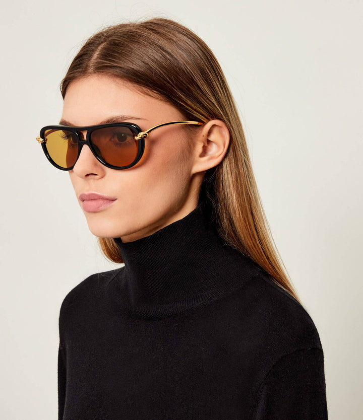 Bottega Veneta BV1418S Aviator Sunglasses in Black Yellow