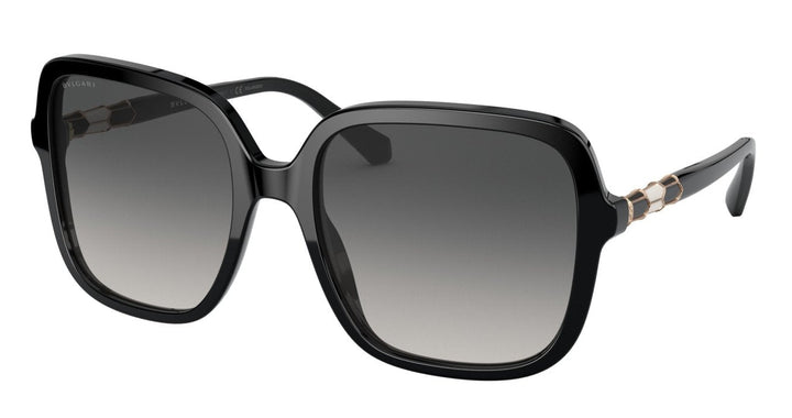 Black square sunglasses with dark gradient lenses and curved temples