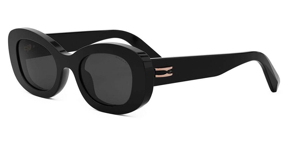 Black round sunglasses with dark lenses and gold-tone logo detail at hinge
