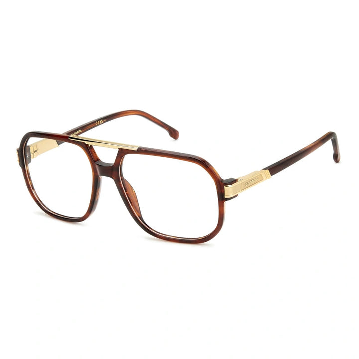 Carrera brown horn pilot eyeglass frames with gold-toned accents, full-rim lenses