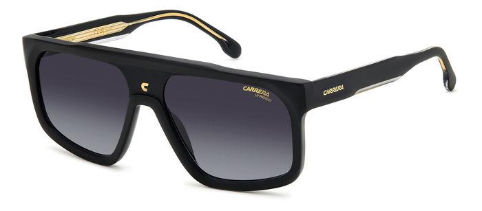 Black Carrera mask sunglasses with oversized gradient lenses and gold temple accents