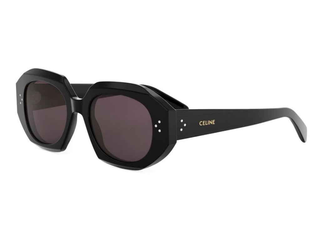 Celine black 3-dot sunglasses with dark lenses and angular oversized frames