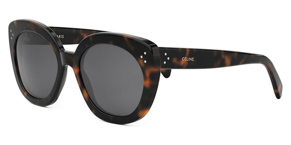Celine brown tortoise sunglasses with dark lenses and three-dot logo detail